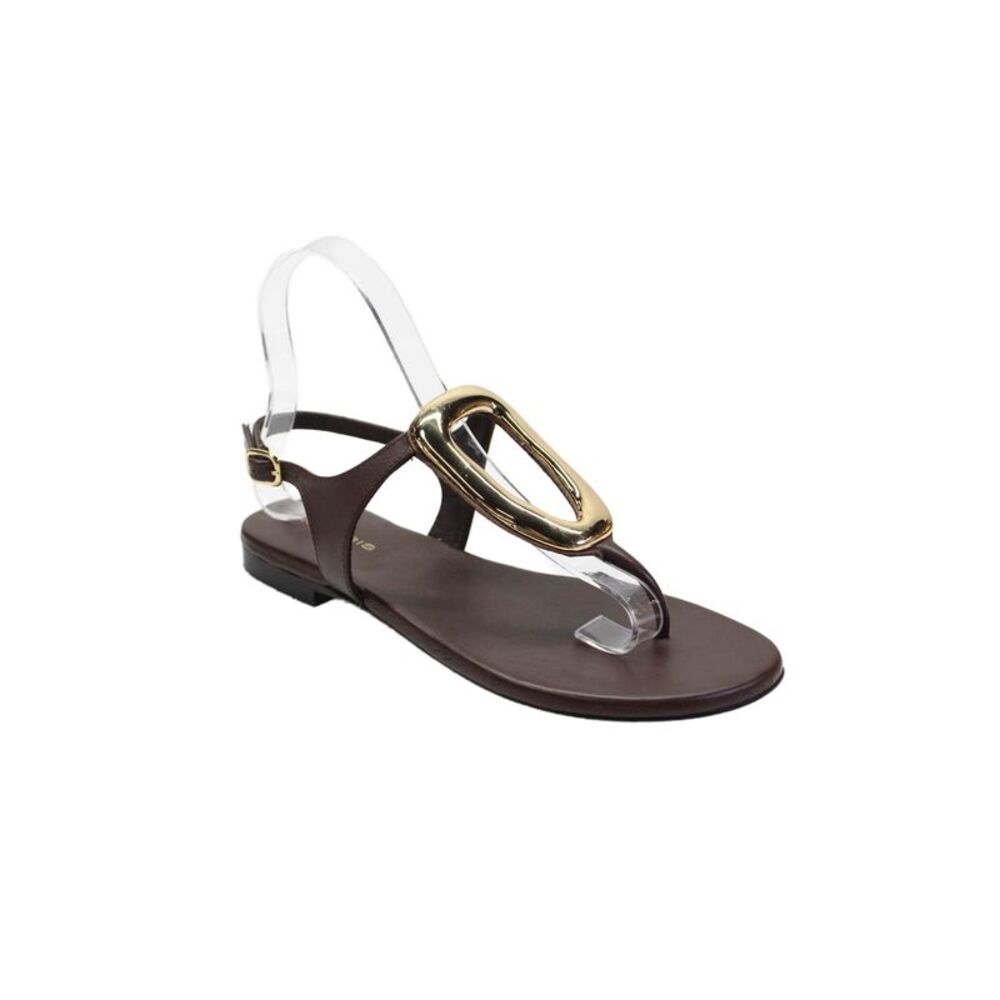 Makris Womens Mykonos Posh Ankle T-Strap Slip-On Sandals Lux Brown Size 7